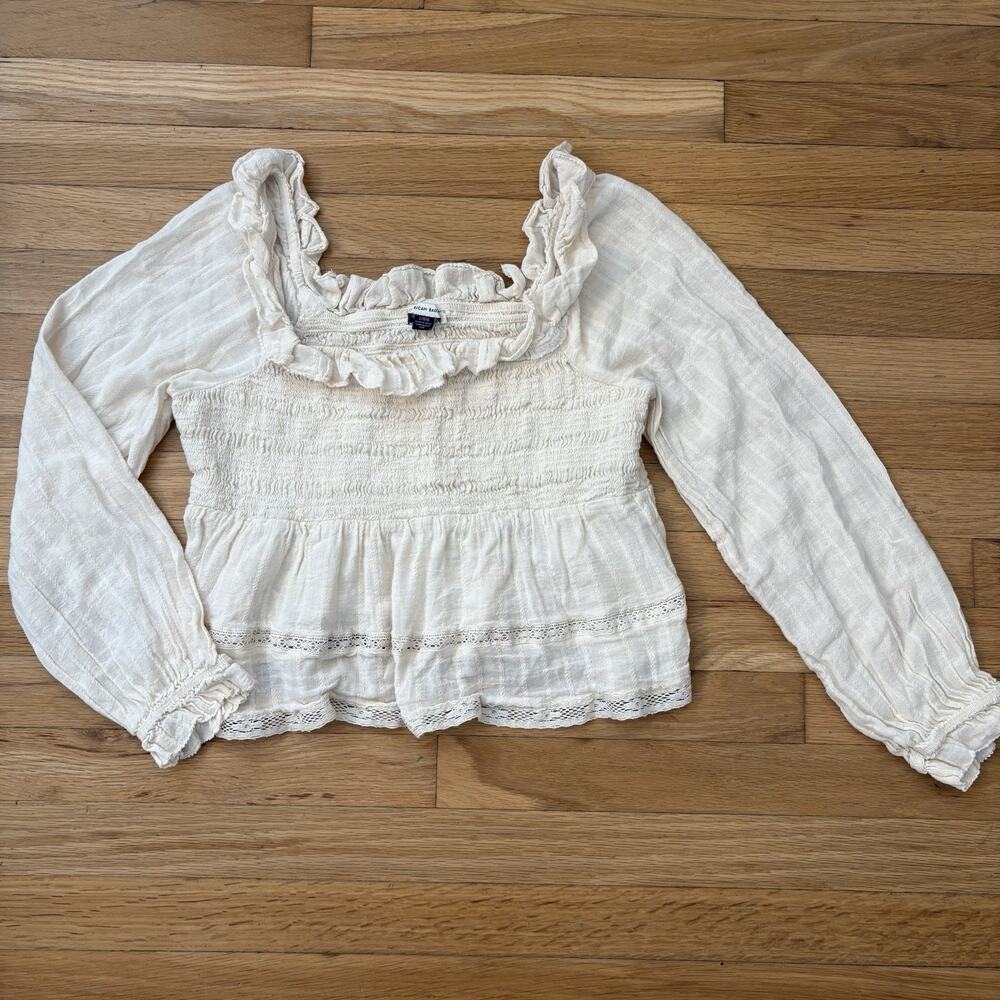 AE Smocked Top Large Cottagecore Costal Feminine Boho Ruffle Peasant L